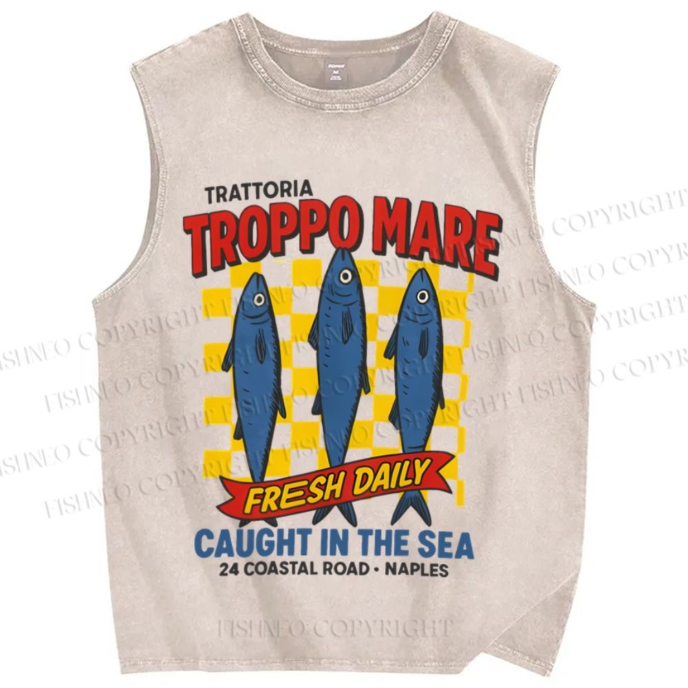 Unisex Troppo Mare Sardine Fish Printed Washed Tank Top