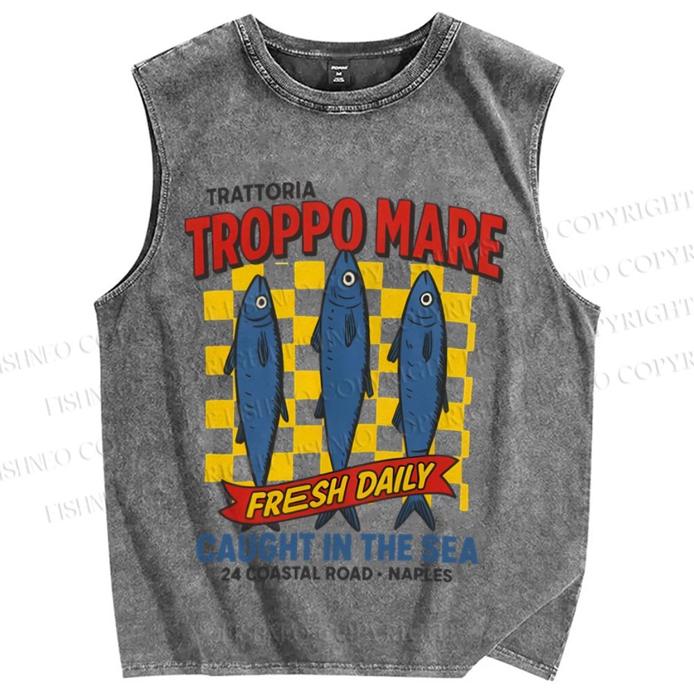 Unisex Troppo Mare Sardine Fish Printed Washed Tank Top