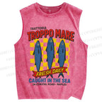 Unisex Troppo Mare Sardine Fish Printed Washed Tank Top