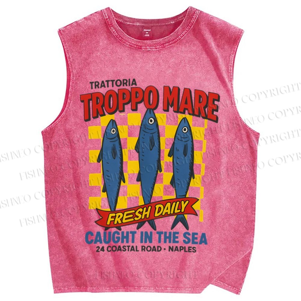 Unisex Troppo Mare Sardine Fish Printed Washed Tank Top