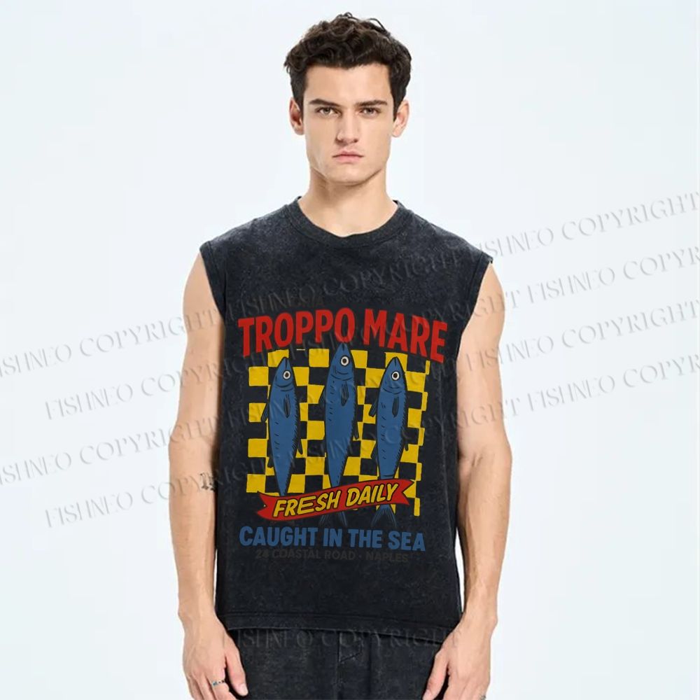 Unisex Troppo Mare Sardine Fish Printed Washed Tank Top