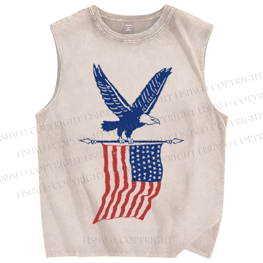 Unisex Eagle Independence Day Printed Washed Tank Top