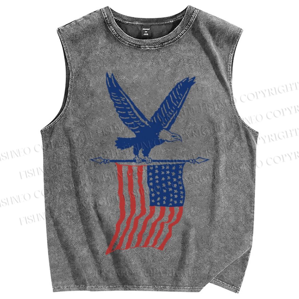 Unisex Eagle Independence Day Printed Washed Tank Top