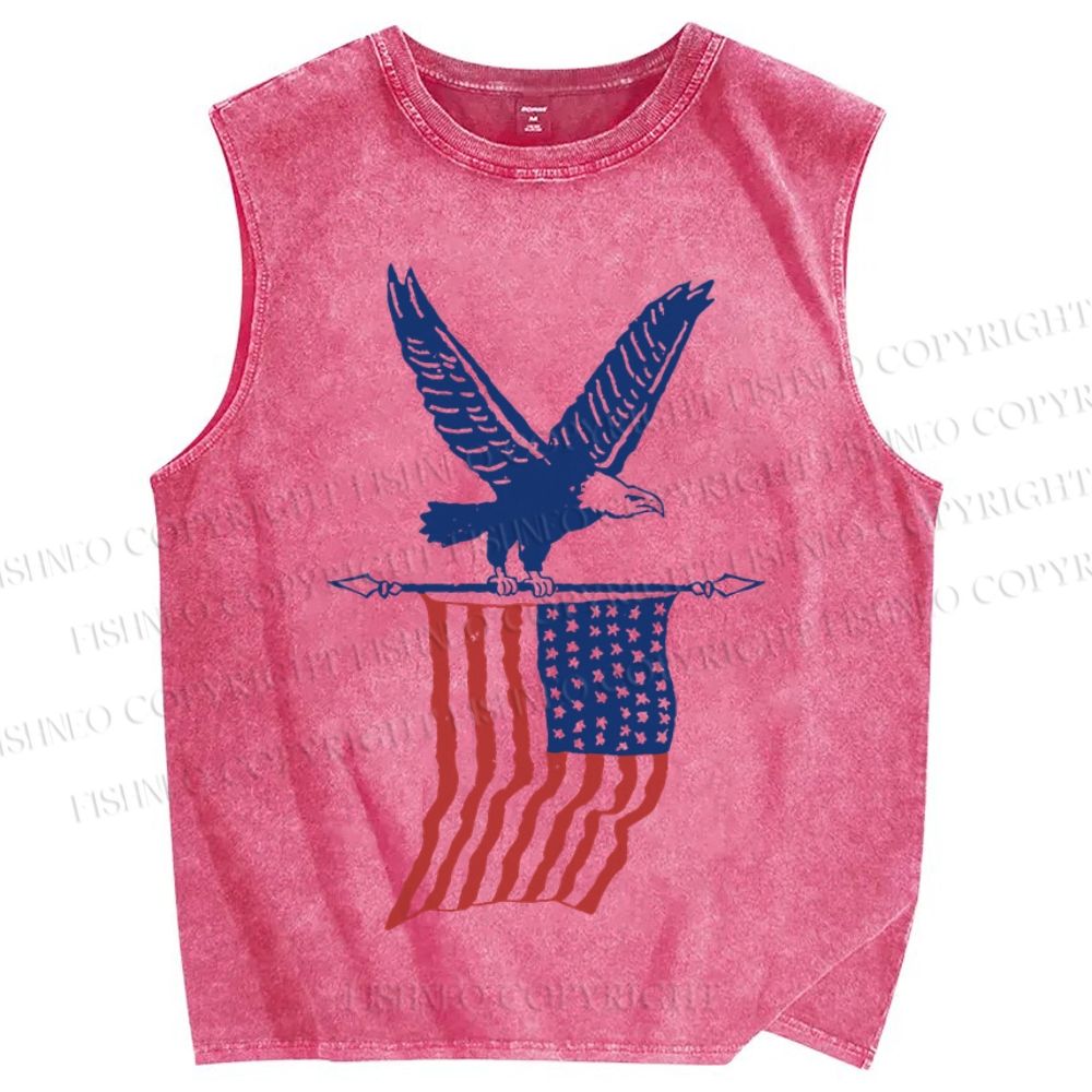 Unisex Eagle Independence Day Printed Washed Tank Top