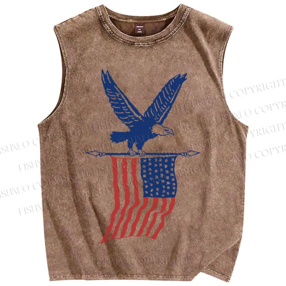 Unisex Eagle Independence Day Printed Washed Tank Top