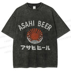 Unisex Asahi Beer Wave Vintage Printed Washed Tee