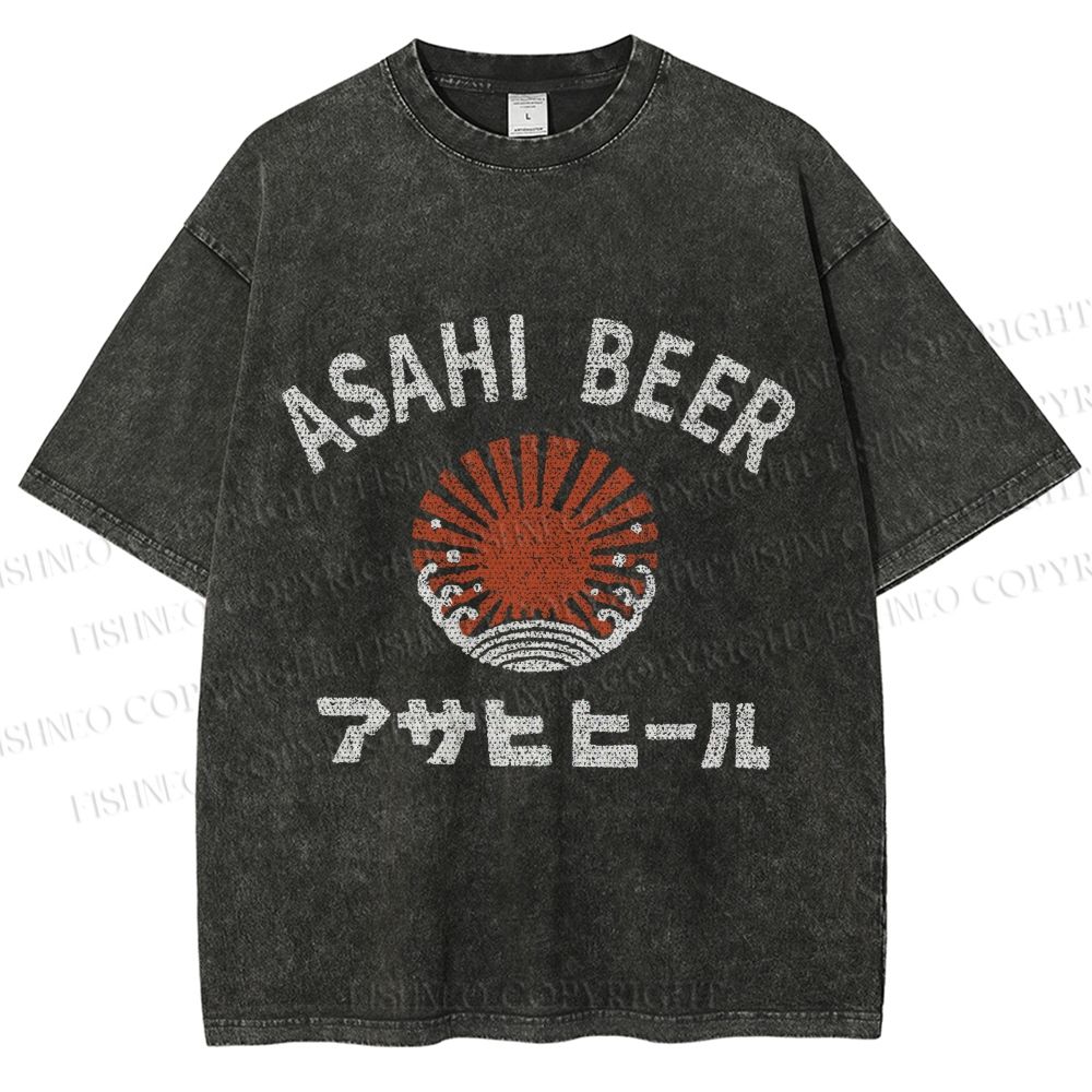 Unisex Asahi Beer Wave Vintage Printed Washed Tee