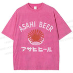 Unisex Asahi Beer Wave Vintage Printed Washed Tee