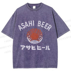 Unisex Asahi Beer Wave Vintage Printed Washed Tee