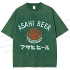 Unisex Asahi Beer Wave Vintage Printed Washed Tee