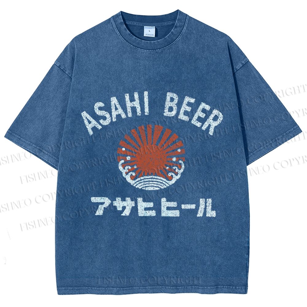 Unisex Asahi Beer Wave Vintage Printed Washed Tee