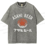 Unisex Asahi Beer Wave Vintage Printed Washed Tee