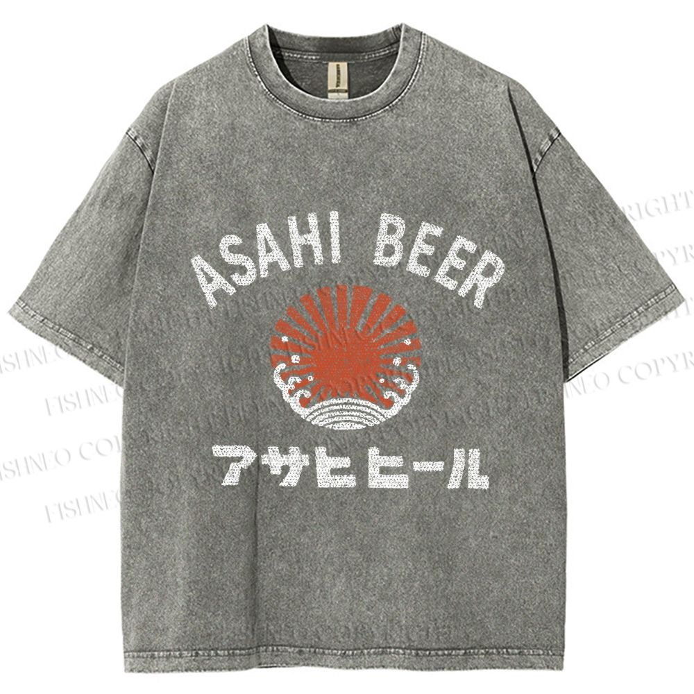 Unisex Asahi Beer Wave Vintage Printed Washed Tee
