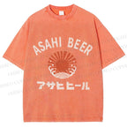 Unisex Asahi Beer Wave Vintage Printed Washed Tee