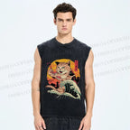 Unisex Ukiyoe Cat Printed Washed Tank Top