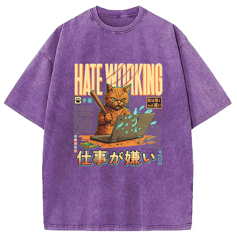A Cat That Hates Working Washed T-Shirt