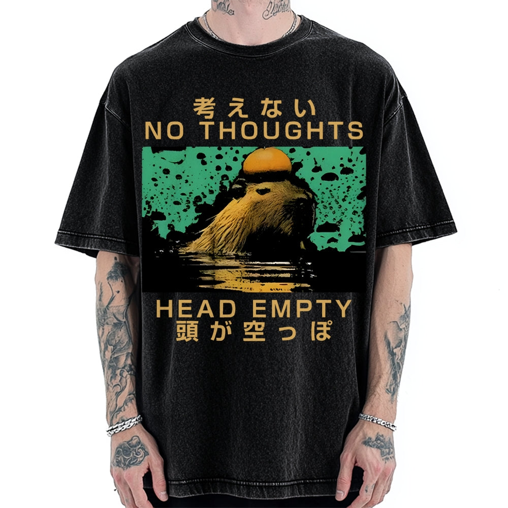 Capybara No Thoughts Head Empty Vintage Washed T-shirt