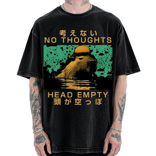 Capybara No Thoughts Head Empty Vintage Washed T-shirt