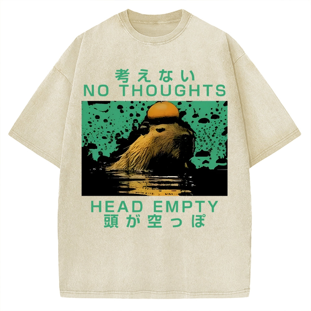 Capybara No Thoughts Head Empty Vintage Washed T-shirt
