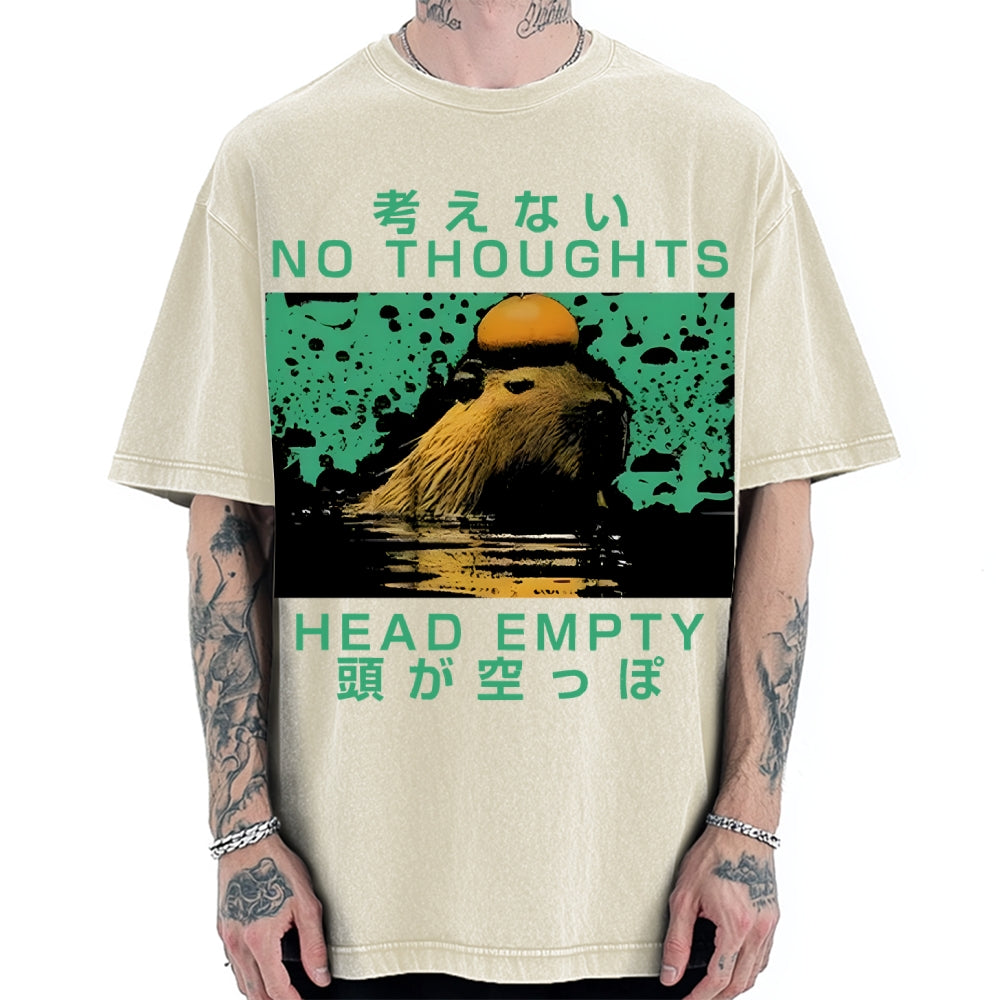 Capybara No Thoughts Head Empty Vintage Washed T-shirt