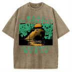 Capybara No Thoughts Head Empty Vintage Washed T-shirt