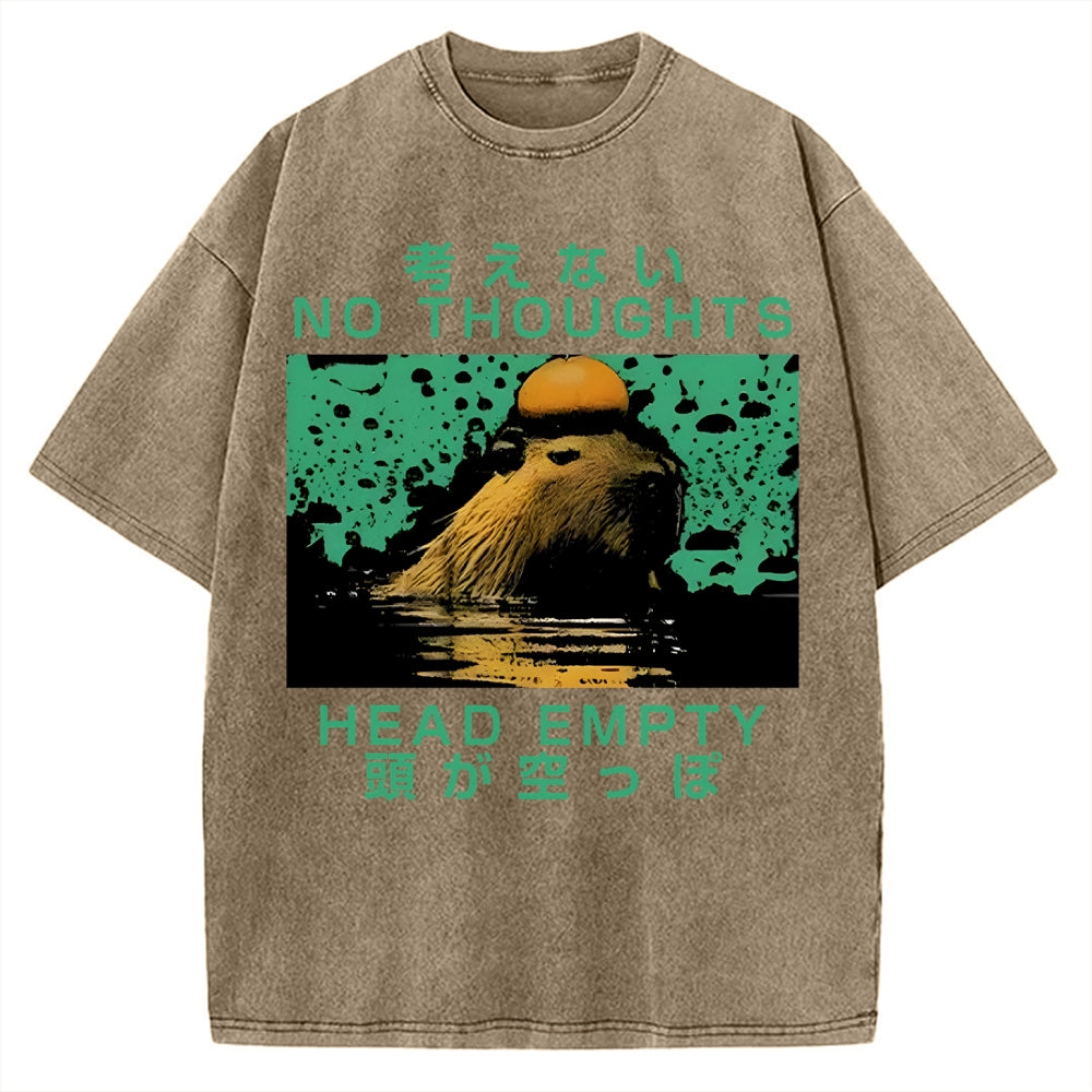 Capybara No Thoughts Head Empty Vintage Washed T-shirt