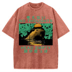 Capybara No Thoughts Head Empty Vintage Washed T-shirt