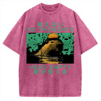 Capybara No Thoughts Head Empty Vintage Washed T-shirt