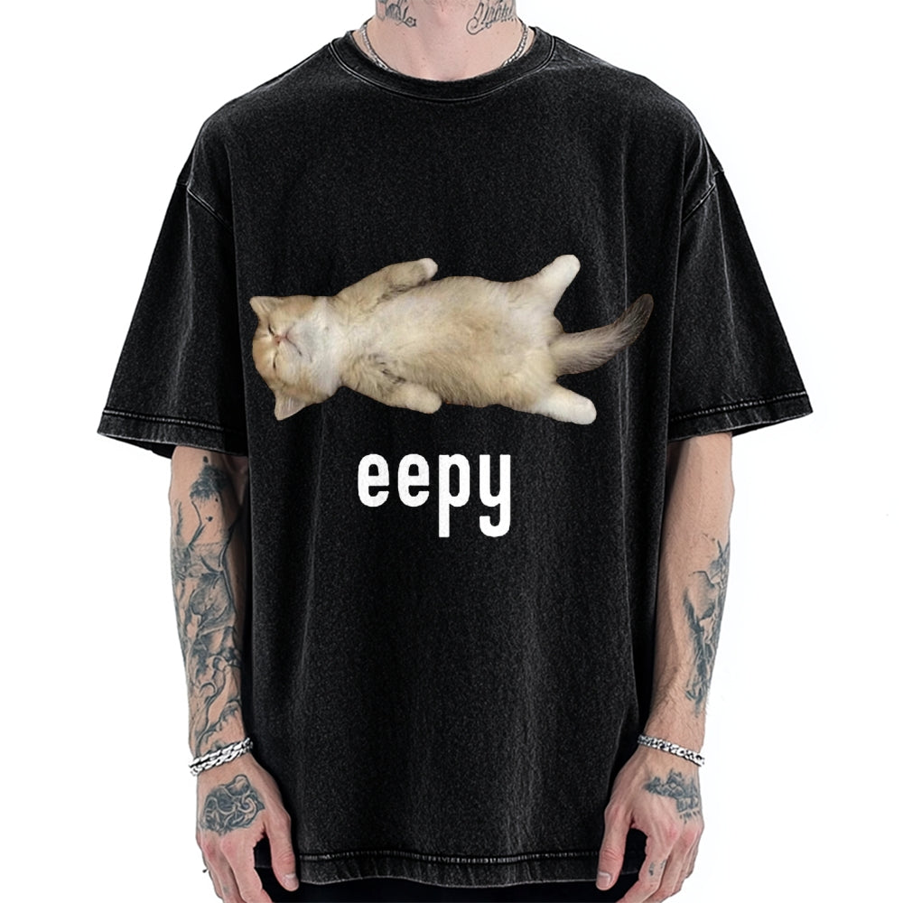Lazy Cat eepy Funny Vintage Washed T-shirt