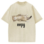 Lazy Cat eepy Funny Vintage Washed T-shirt