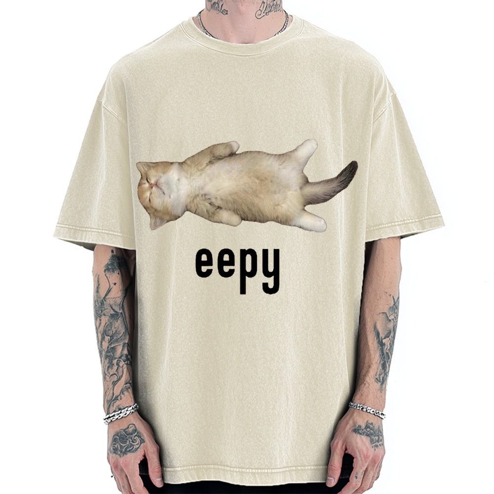 Lazy Cat eepy Funny Vintage Washed T-shirt