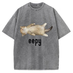 Lazy Cat eepy Funny Vintage Washed T-shirt