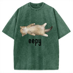 Lazy Cat eepy Funny Vintage Washed T-shirt