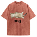 Lazy Cat eepy Funny Vintage Washed T-shirt