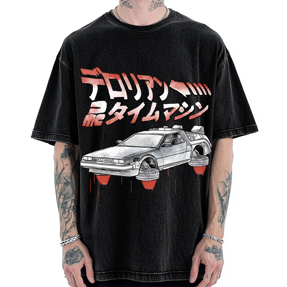 Time Travel Car sumi-e Vintage Washed T-shirt