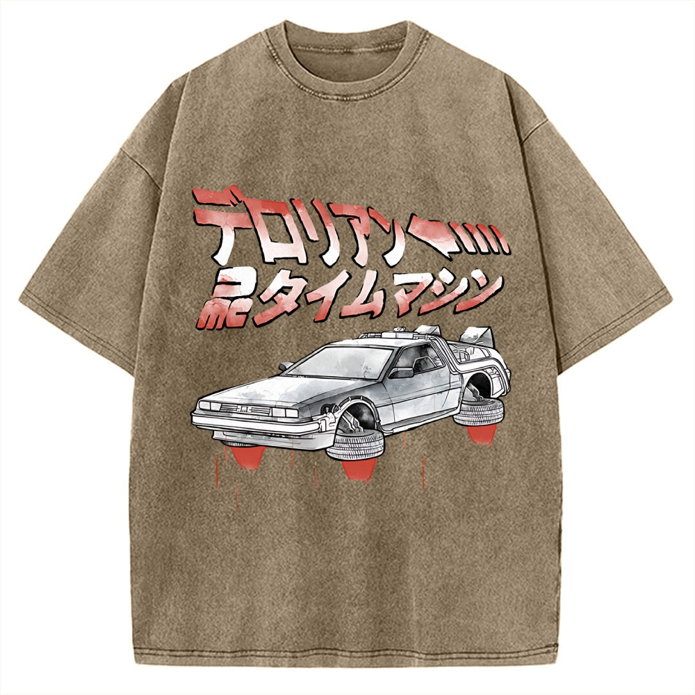 Time Travel Car sumi-e Vintage Washed T-shirt