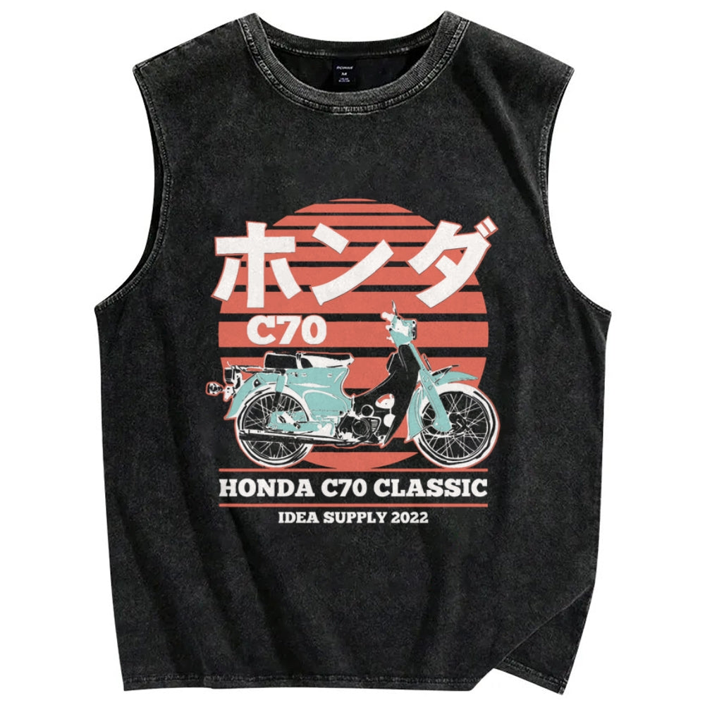 Japanese retro motorcycle Vintage Distressed Washed Tank Top