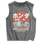 Japanese retro motorcycle Vintage Distressed Washed Tank Top
