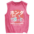 Japanese retro motorcycle Vintage Distressed Washed Tank Top