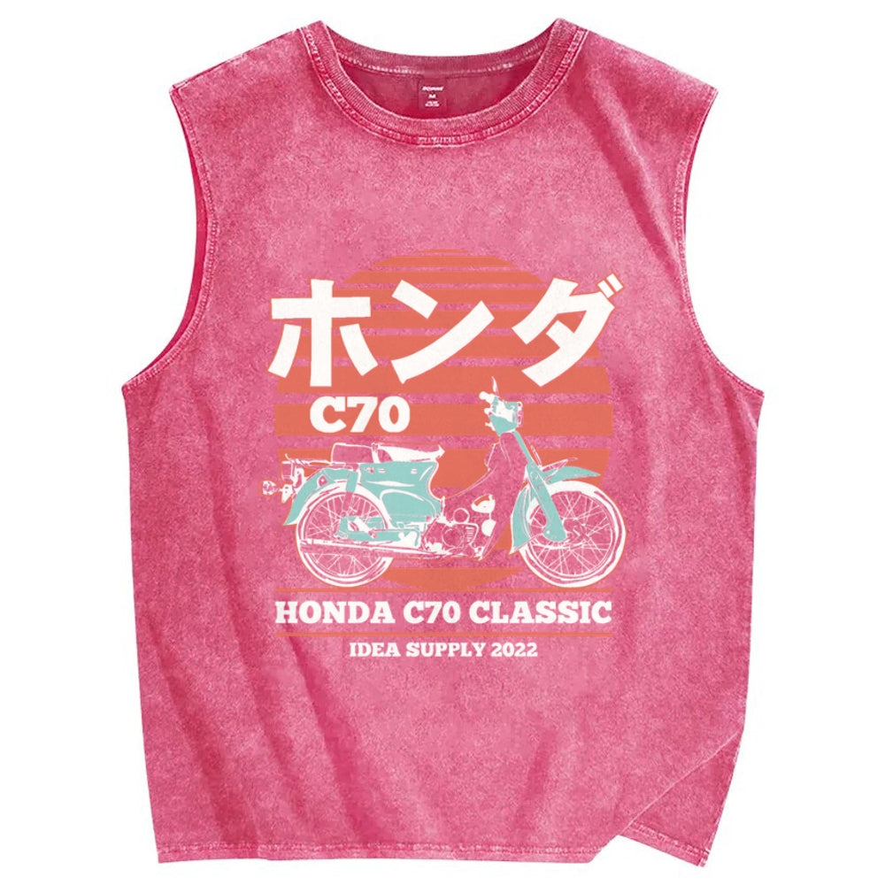 Japanese retro motorcycle Vintage Distressed Washed Tank Top