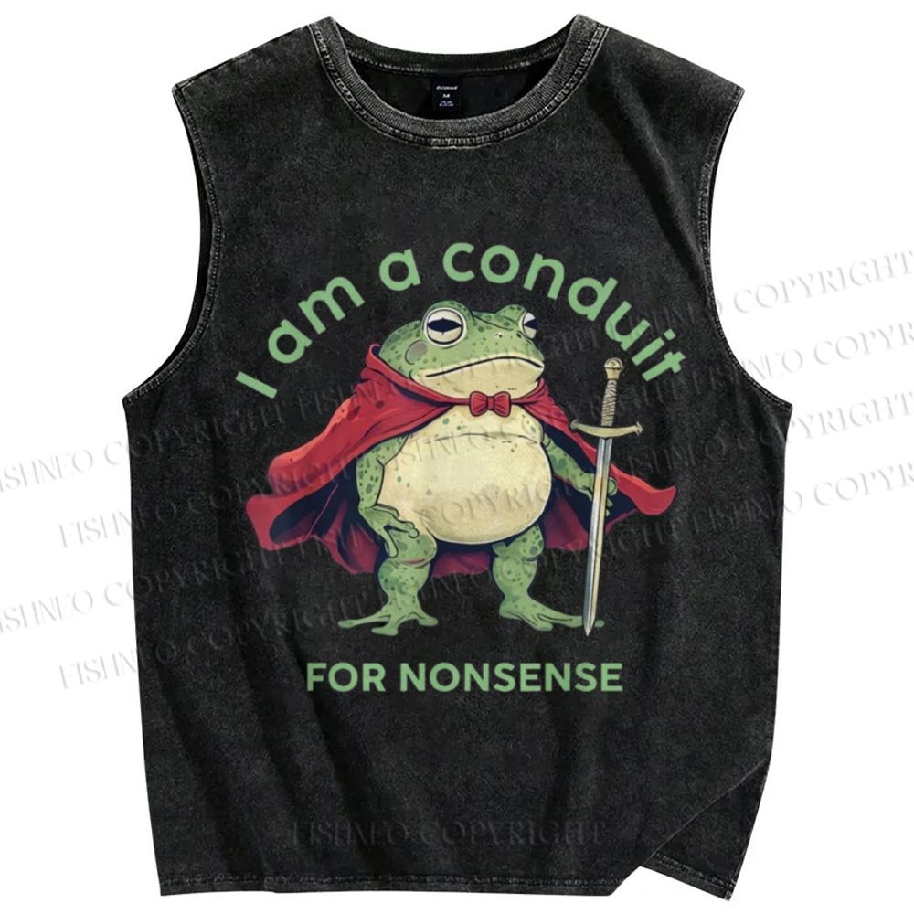 Unisex I Am A Conduit For Nonsense Frog Printed Washed Tank Top