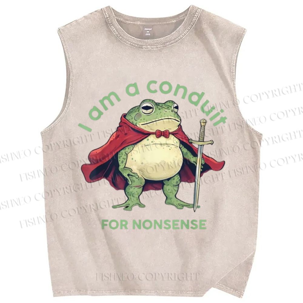 Unisex I Am A Conduit For Nonsense Frog Printed Washed Tank Top