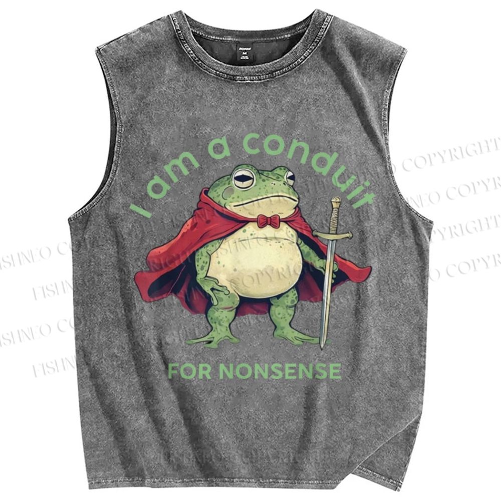Unisex I Am A Conduit For Nonsense Frog Printed Washed Tank Top
