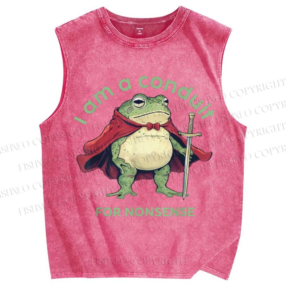 Unisex I Am A Conduit For Nonsense Frog Printed Washed Tank Top