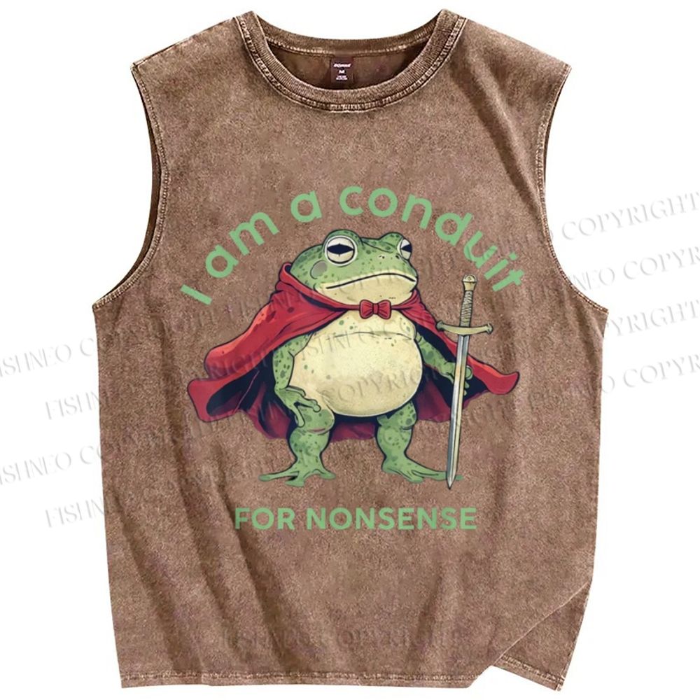 Unisex I Am A Conduit For Nonsense Frog Printed Washed Tank Top