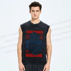 Unisex Vintage Dragon Loong Printed Washed Tank Top