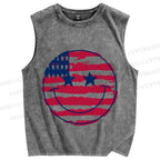 Unisex Smile Face Independence Day Printed Washed Tank Top