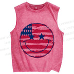Unisex Smile Face Independence Day Printed Washed Tank Top