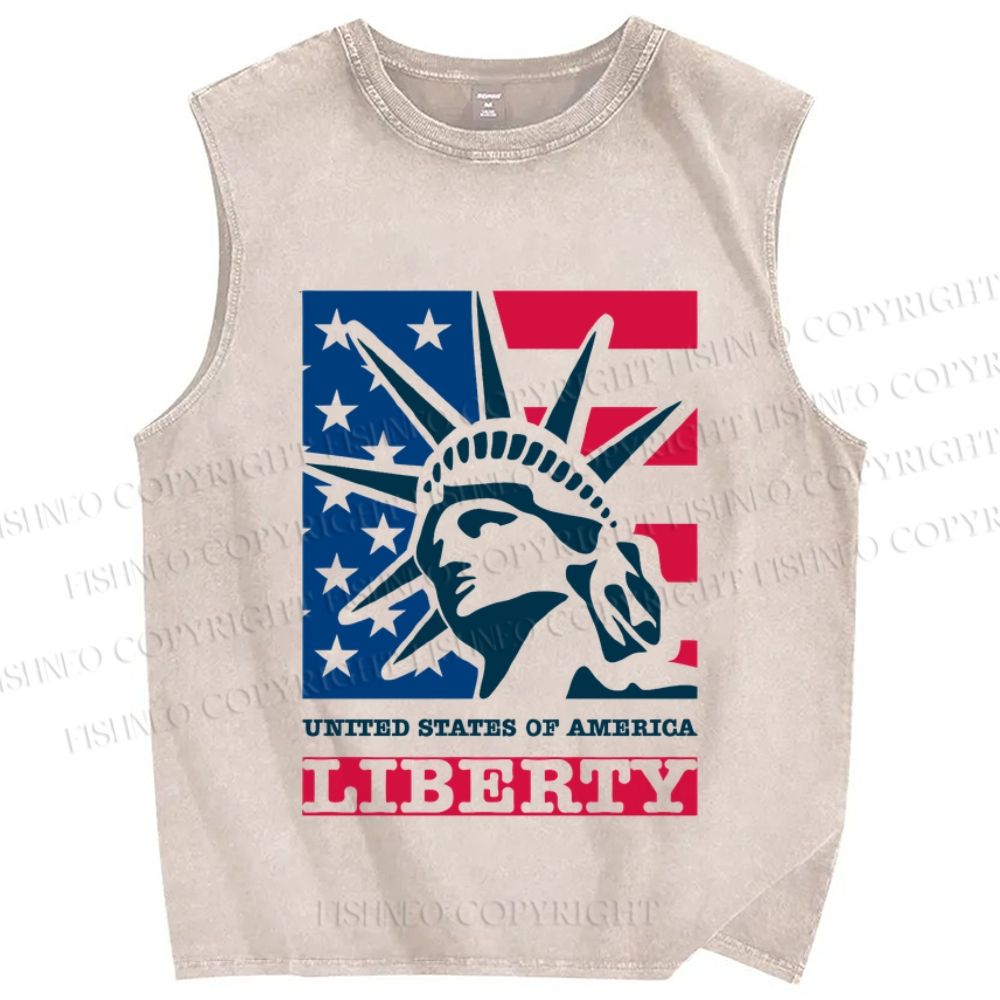 Unisex Statue of Liberty Independence Day Printed Washed Tank Top