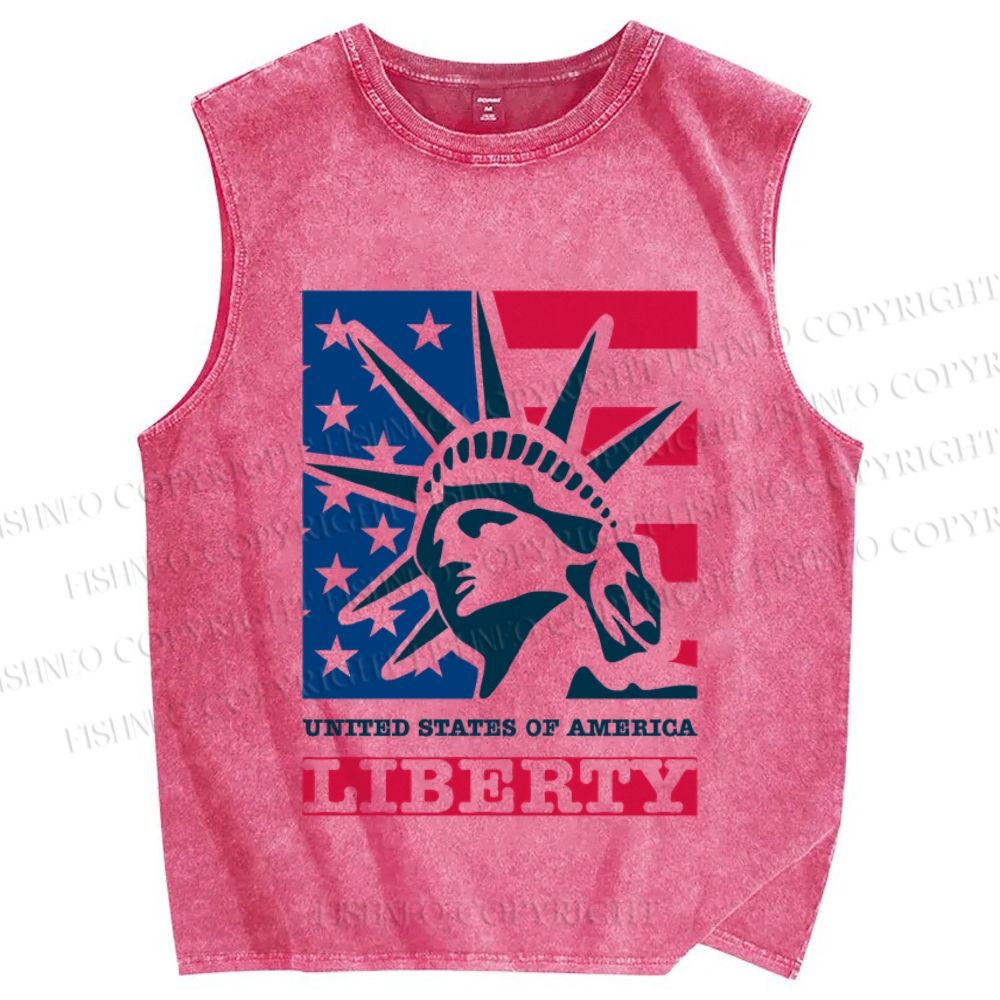 Unisex Statue of Liberty Independence Day Printed Washed Tank Top